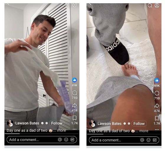 Lawson Bates putting diaper and prepping a pad for Tiffany after giving birth