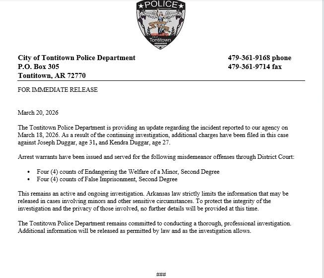 Tonitown Police announcement