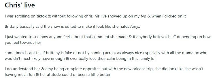 Reddit - Chris Combs tiktok live - Brittany editing